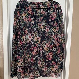 Floral Chiffon Blouse - Navy and Pink